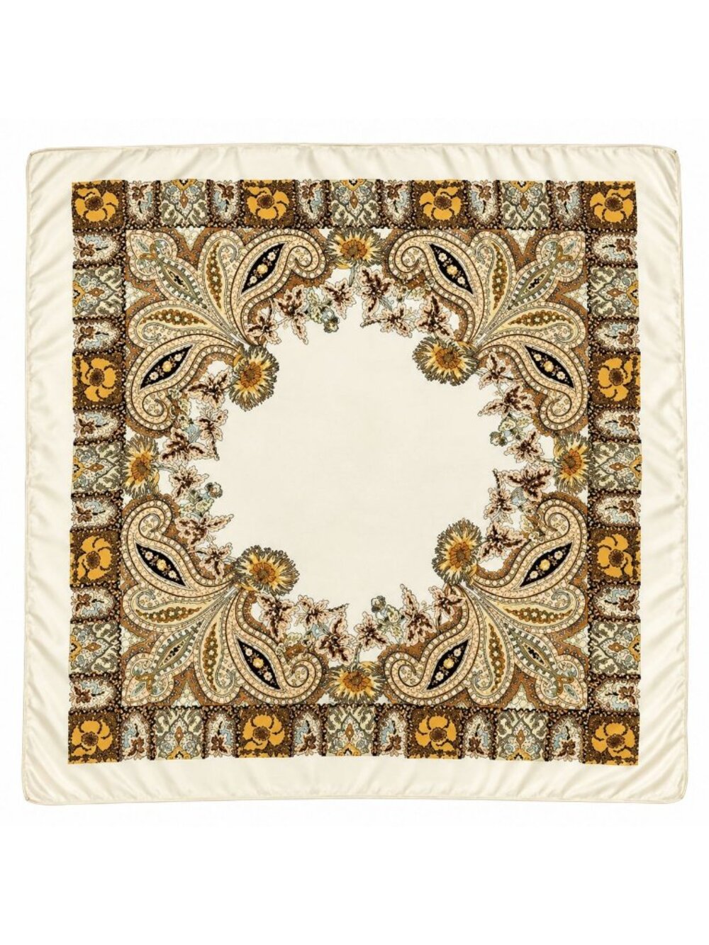Cream Paisley Wild Rag Scarf Western Cowgirl Satin Scarf 35x35 Boutique Rodeo